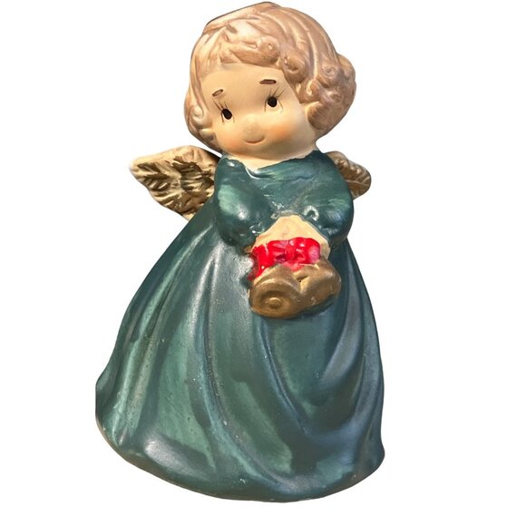 Ceramic Christmas Angel Bells Set of Two Red Green - Picture 3 of 13